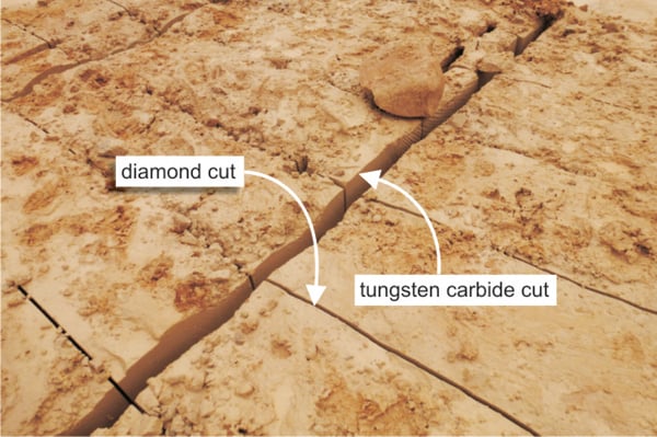 cuts from diamond rocksaw and tungsten carbide rocksaw
